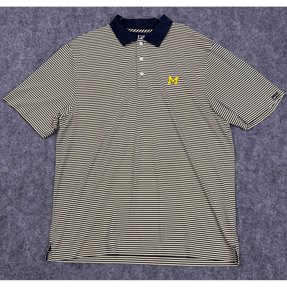 Cutter & Buck Michigan Wolverines Mens XL Polo Shirt Navy Yellow Striped DryTec